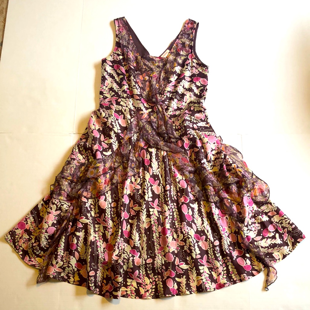 Sundance Silk Fairycore Floral Ruffled Chiffon Sleeveless Dress Size 6